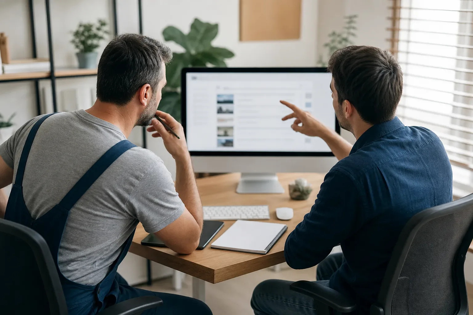 Artisan et consultant analysant des opportunités de liens