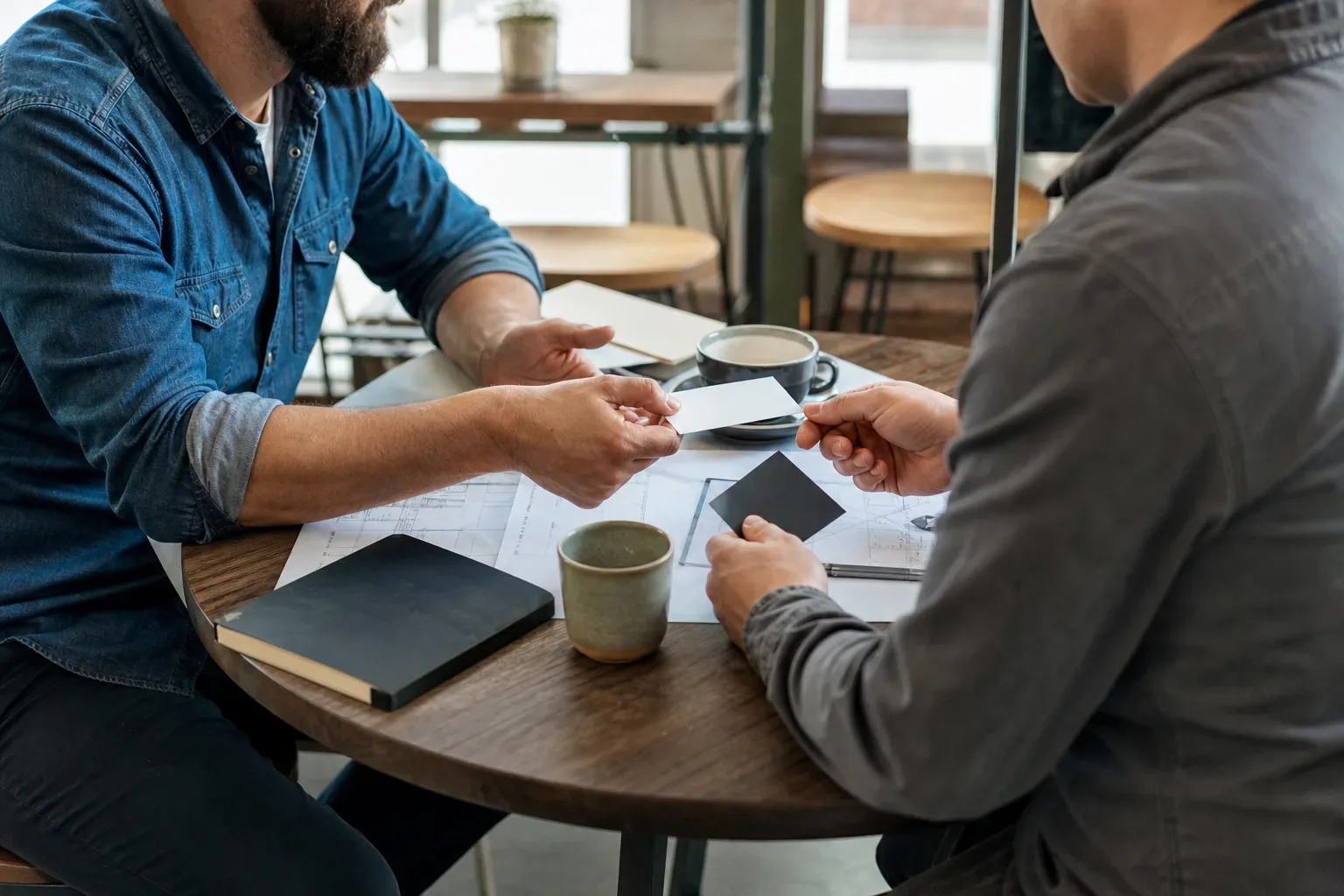 Artisan échangeant avec un contact local pour développer son réseau