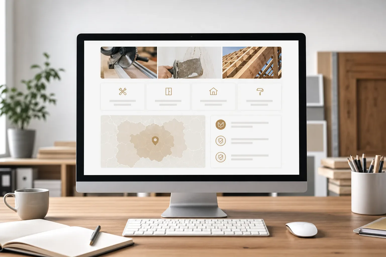 Écran montrant un site d’artisan avec services et zone d’intervention